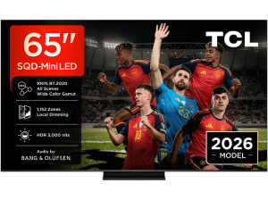 TV SQD-Mini LED 65" - TCL 65C7L, QLED 4K, TSR AiPQ, Smart TV, DVB-T2 (H.265), HDR 3000 nits, Dolby Vision y Atmos, Negro