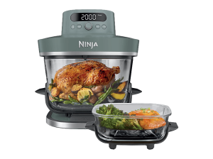 Freidora de aire - Ninja Crispi Pro XL Glass, 5.7 l, 2050 W, Hasta 230 °C, 7 programas, 2 recipientes cristal, Diseño portátil, Gris ceniza
