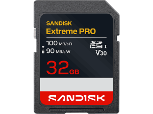 Tarjeta SD - SANDISK Extreme PRO, 32 GB, Hasta 100 MB/s lectura, UHS-I, V30, U3, Vídeos 4K y Full HD, Negro