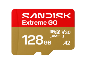 Tarjeta Micro SD - SANDISK Extreme GO, 128 GB, Hasta 240 MB/s de lectura, UHS-I, Vídeos en 5K y 4UHD, U3, V30, A2, C10, Apta Drones, Oro