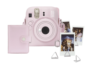 Kit cámara instantánea - Fujifilm Instax Mini 13, Funda cuero sintético + Álbum de fotos Clips, Rosa