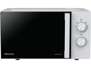 Microondas con grill - Hisense H20MOWP1HG, 1250 W, 5 Niveles de potencia, 20 l, Descongelación, Control Mecánico, Blanco