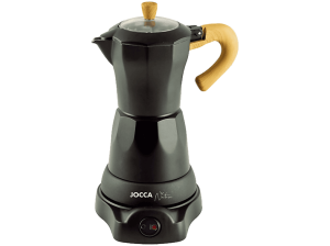 Cafetera tradicional - Jocca 2188N, 0.26 l, Aluminio, 480 W, 6 Tazas, Italiana, Eléctrica, Sin Cables, Negro/Madera