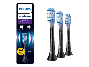 Recambio para cepillo dental Philips Sonicare HX9053/88, G3 Premium Gum Care, Pack 2+1, Cuidado Encías, Elimina Placa 10X, Suave, Negro