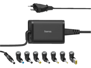 Cargador para portátil - Hama Universal Notebook, 65W, 7 adaptadores, 15-19 V, Universal, Negro