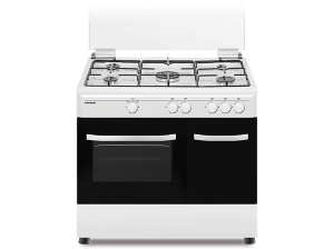 Cocina a gas - Infiniton CC9060ELP, 3500W, 90 cm ancho, 5 zonas + Horno, Hierro fundido, Gas natural, 60 L, Blanco