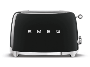 Tostadora - Smeg TSF01BLEU, 950 W, 2 rebanadas cortas, ranuras, 50's Style, Acabado brillante, Negro