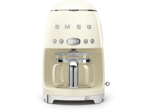 Cafetera de goteo - Smeg DCF02CREU, 50's Style, 1050 W, 10 tazas, 1.4 l, 8 funciones, Filtro permanente, Crema