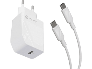 MUVIT FOR CHANGE Cargador móvil - Muvit MCPAK0044, USB-C a USB-C, Universal, 1 m, 20W, Blanco