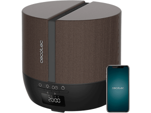 Humidificador - Cecotec PureAroma 550 Connected Black Woody, 0.5 l, 30 m², Altavoz, 25 ml/h, Bluetooth, Negro