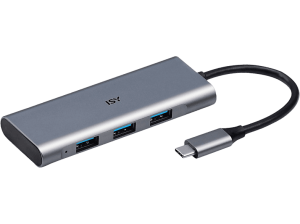 Hub - ISY IHU-5000, Entrada USB-C, 3 salidas USB-A, Diseño de aluminio, Plata