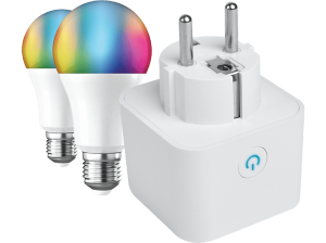 Enchufe inteligente - muvit iO MIOPAK005, Con 2 bombillas A60, Compatible con asistentes de voz, Blanco