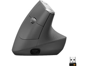 Ratón inalámbrico - Logitech Vertical MX, Ergonómico, 4000 ppp, Botones personalizables, Multidispositivo, Recarga rápida USB-C, Windows-Mac, Negro