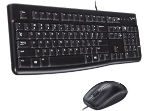 Pack Teclado + Ratón - Logitech Desktop MK120, Cable, USB, ambidiestro, Resistente a salpicaduras, numérico, Negro
