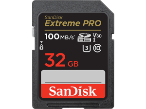 Tarjeta SDHC - SanDisk Extreme PRO, 32 GB, Hasta 100 MB/s lectura, U3, V30, Clase 10, Vídeo 4K UHD, Negro