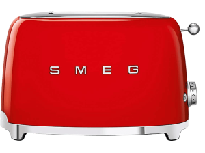 Tostadora - Smeg TSF01RDEU, 950 W, 2 Ranuras, rebanadas cortas, 50's Style, Acabado brillante, Rojo