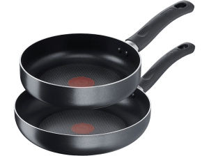 Set de sartenes - Tefal C42202S2A, 2 unidades, 20/26 cm, Para todo tipo cocinas, Revestimiento antiadherente, Aluminio, Negro