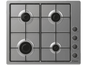 Placa gas - Candy Idea CHW6LBX/4U2, 4 quemadores, Zona grande 9.5 cm, Mandos laterales, Adaptable a butano, 60 Inox