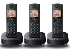 Teléfono - Panasonic KXTGC313SPB, Fijo, Inalámbrico, Trio, LCD, Localizador, Bloqueo de Llamadas, ECO, Negro