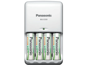 Pilas recargables con cargador - Panasonic BQ-CC03 Cargador de baterías para interior Blanco