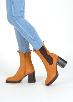 Tan heeled midi boots
