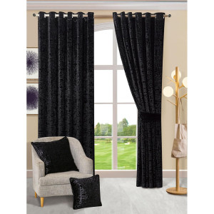 Fairmont Park Adelen Velvet Blackout Curtain Pair Black 229cm Width x 137cm Drop
