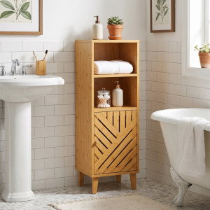 Norden Home Bamboo Freestanding Bathroom Cabinet Natural 90cm H X 32cm W X 30cm D