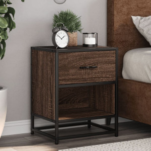 Borough Wharf Amberle 40cm W Metal Bedside Table Brown Oak 50cm H X 40cm W X 31cm D