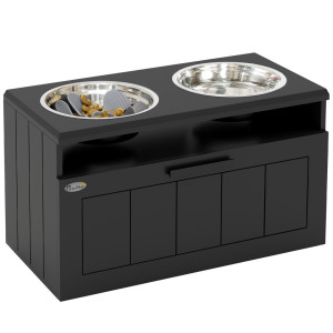 PawHut Anti-Skid Elevated Feeder Black 35cm H X 60cm W X 30cm D