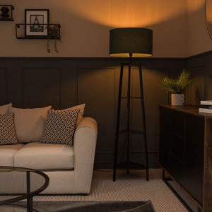 Latitude Run Aidrian 155cm Tripod Floor Lamp Black/Dusky Pink 155cm H X 39cm W X 39cm D