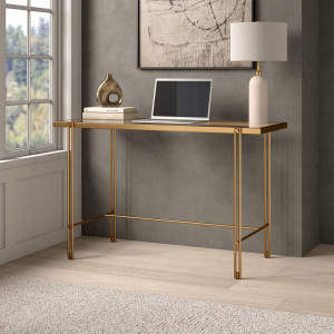 Hudson&Canal Inez Glass Top Metal Base Writing Desk Brass 76.2cm H X 121.92cm W X 50.8cm D