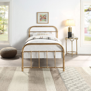 August Grove Metal Bed Brass Single (3')