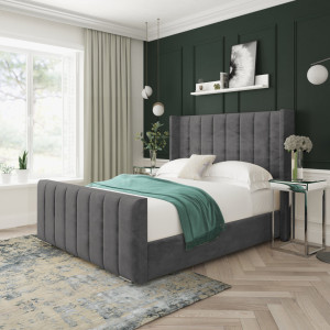 Lark Manor Naples Velvet Upholstered Bed Frame Steel Single (3')