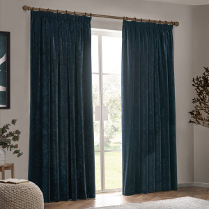 Yard Heavy Chenille Blackout Curtain Panel Pair Navy 168cm Width x 183cm Drop