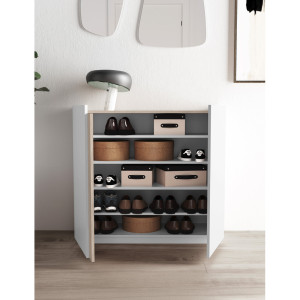 Ebern Designs 18 Pair Shoe Storage Cabinet White/Light Oak 18