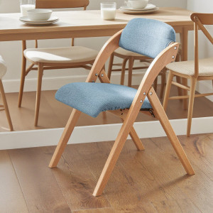 Dakota Fields Axinia Solid Wood Padded Stackable Folding Chair Folding Chair Blue 77cm H X 60cm D X 47cm W