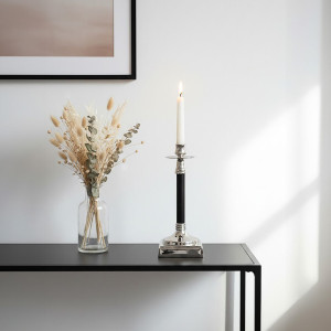 Marlow Home Co. Franklin Metal Tabletop Candlestick Silver;Black 30cm H X 13cm W X 13cm D