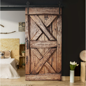 Union Rustic Virpi Solid Oak Sliding Door Primed Brown 210 H x 80 Wx 4 D
