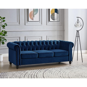 Rosdorf Park Chesterfield Sofa Black Velvet Blue 3