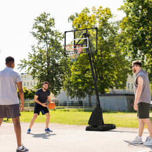 Freeport Park Giglio Adjustable Height 107cm W Steel Portable Full-Size Basketball Hoop Black 350cm H X 70.5cm W X 111cm D