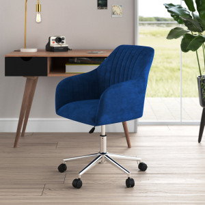 Hykkon Cordelia Velvet Office Chair Chrome/Blue 86.5cm H X 56.5cm W X 62cm D