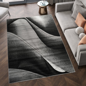 Ivy Bronx Alleyton Abstract Area Rug Black Rectangle 120 x 170 cm