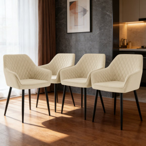 Corrigan Studio Velvet Upholstered Dining Chairs With Armrests & Diamond Tufting Beige