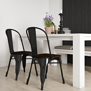 Blue Elephant 41.91cm H Slat Back Stacking Side Chair Black 85.09cm H X 52.07cm W X 44.45cm D