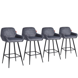 Canora Grey Bar Stools Velvet Fabric With Backrest And Armrests, Auitable For Kitchen, Home, Bar, Counter Grey 91cm H X 40.5cm W X 40.5cm D
