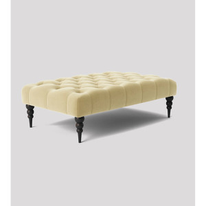 R&M Furnishers Alyana Rectangle Ottoman Bench with Wooden Legs - Plush Velvet Chesterfield Upholstered Footstool Cream 35cm H x 120cm W x 50cm D
