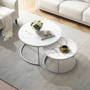 Blue Elephant Frame Coffee Table Silver/White Marble/Marble 45cm H X 80cm W X 80cm D