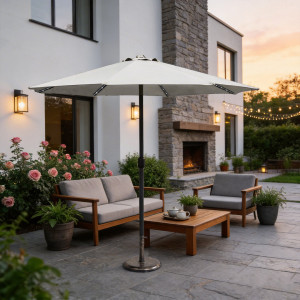 17 Stories 294cm Lighted Market Parasol Beige 250cm H X 294cm W X 294cm D