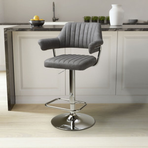 Metro Comesana Swivel Upholstered Adjustable Height Counter Stool Charcoal 58cm W X 58cm D