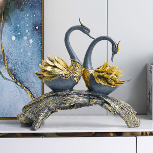 Homary 36.1cm Gold Modern Simulation Couple Swan Sculpture Art Ornament Home Table Statue Decor Gold;Blue;Black 32cm H X 36.1cm W X 15cm D
